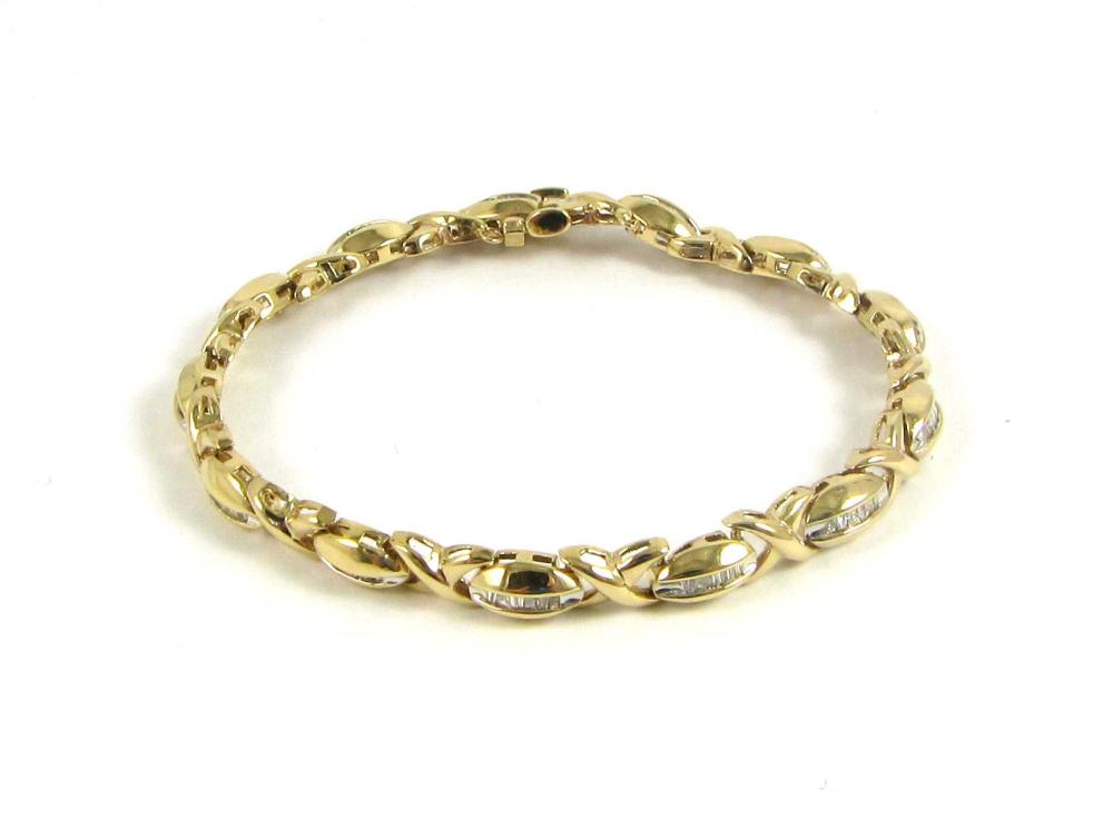 Appraisal: DIAMOND AND FOURTEEN KARAT GOLD BRACELET The - hugs and