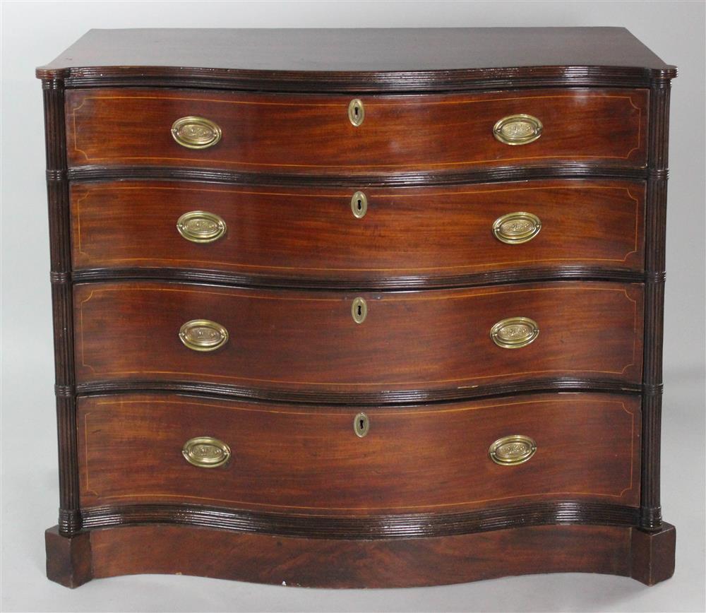 Appraisal: GEORGE III INLAID MAHOGANY SERPENTINE FRONT CHEST OF DRAWERS having