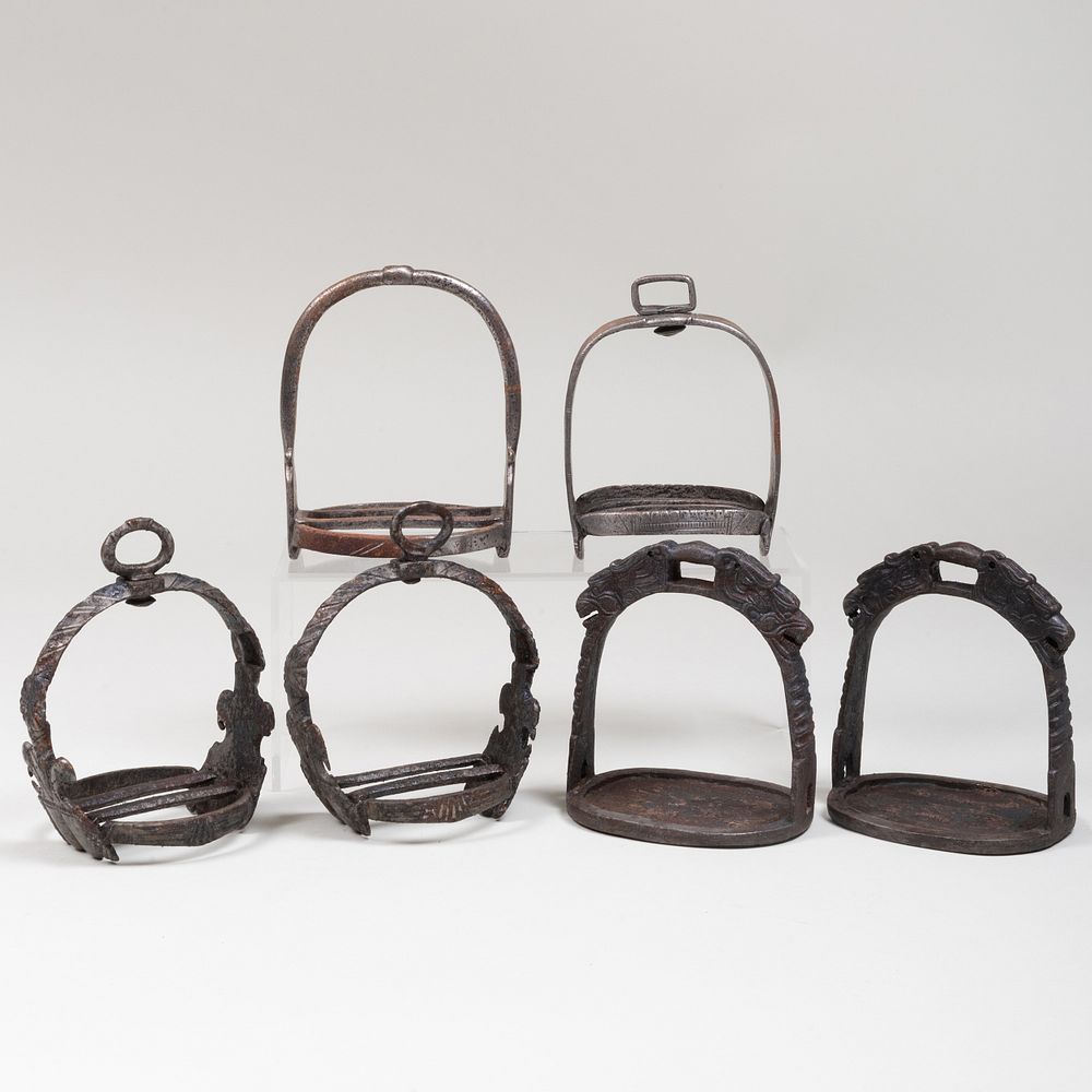 Appraisal: Group of Six Cast Metal Stirrups Comprising A Chinese pair