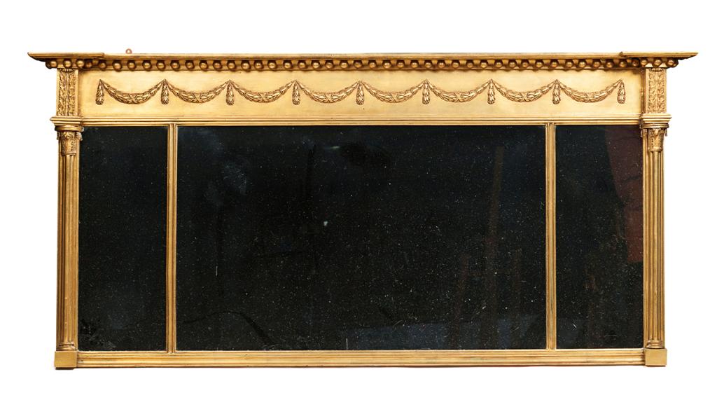 Appraisal: REGENCY GILTWOOD TRIPLE OVERMANTEL MIRROR CIRCA the breakfront cornice above