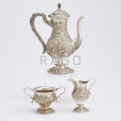 Appraisal: S KIRK SON INC SILVER REPOUSSE MOCHA SERVICE Three vessels