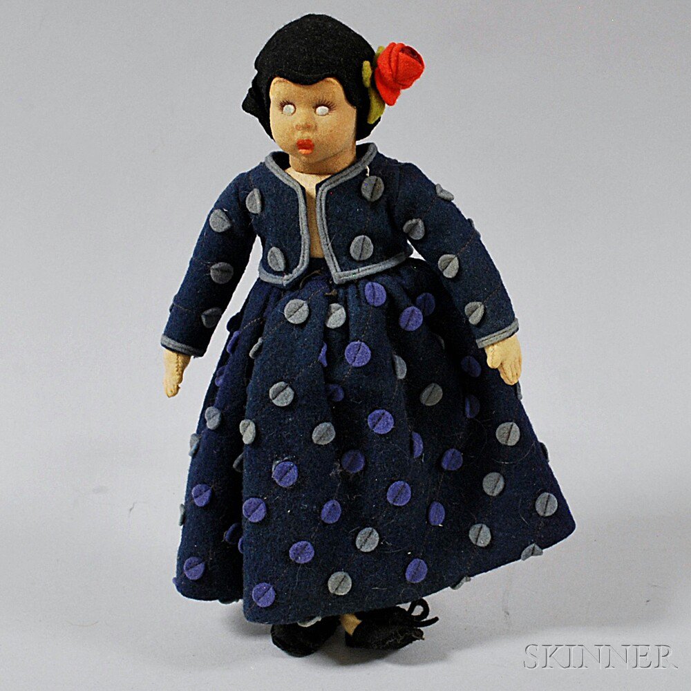 Appraisal: Small Lenci-type Felt Character Girl Doll unmarked with felt body