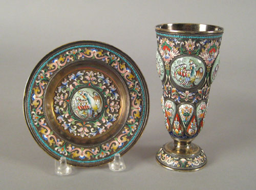 Appraisal: Russian silver enamel goblet and plate ca bearing the maker's