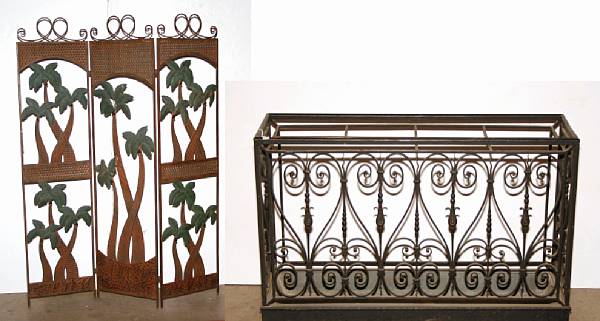 Appraisal: A Louis XV style iron umbrella stand together with an