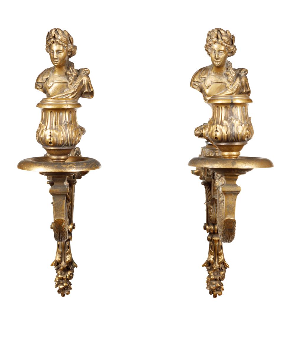 Appraisal: Pair of Empire Bronze Figural Sconces th c female busts