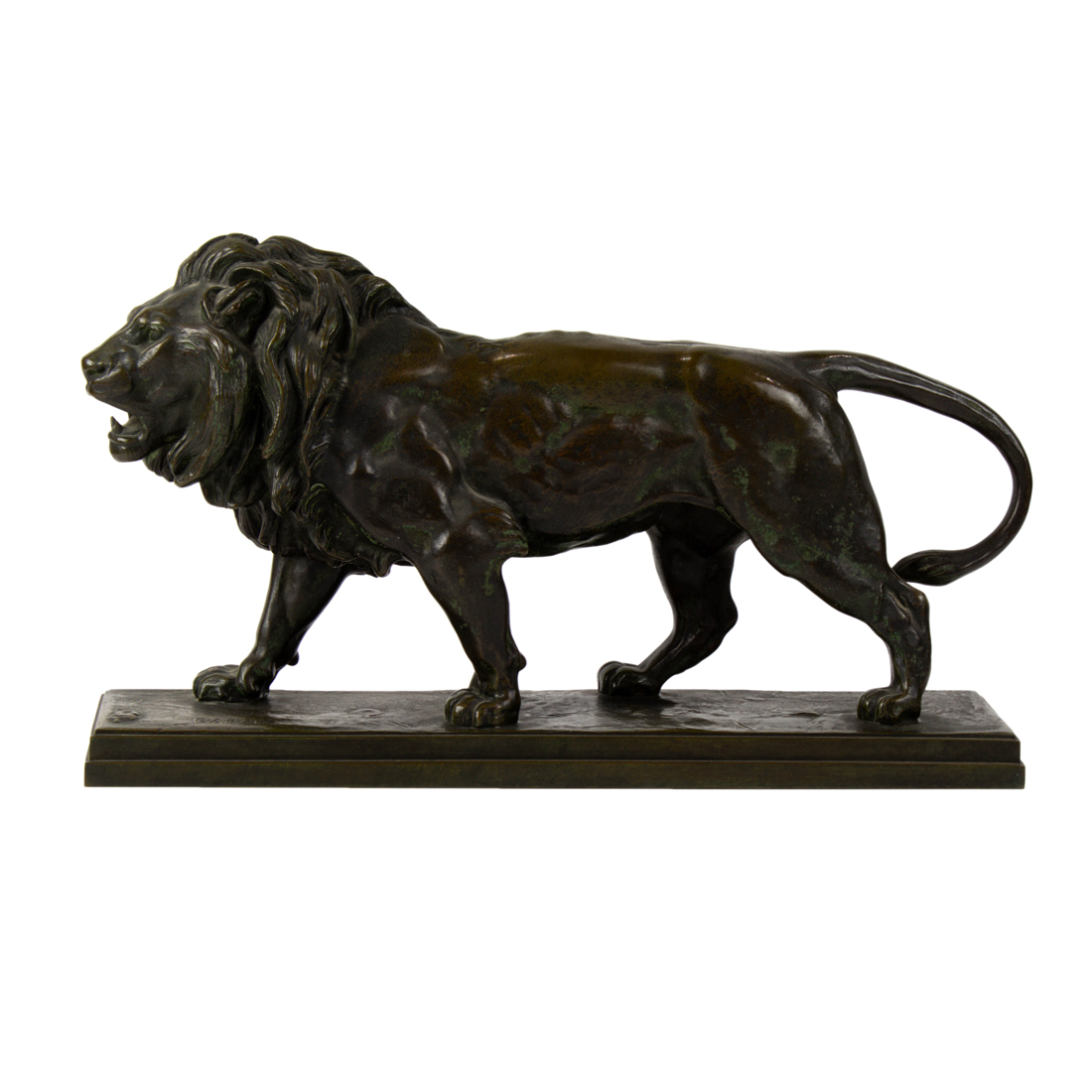 Appraisal: A FRENCH PATINATED BRONZE STUDY OF LION QUI MARCHE A