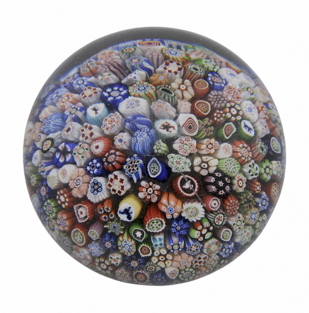 Appraisal: Baccarat Paperweight French dated closely packed millefiori multi-colored canes with