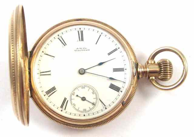 Appraisal: WALTHAM FOURTEEN KARAT GOLD HUNTER CASE POCKET WATCH Wm Ellery