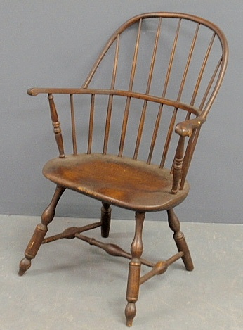 Appraisal: - Lancaster Co Pennsylvania sack-back Windsor armchair with carved knuckle