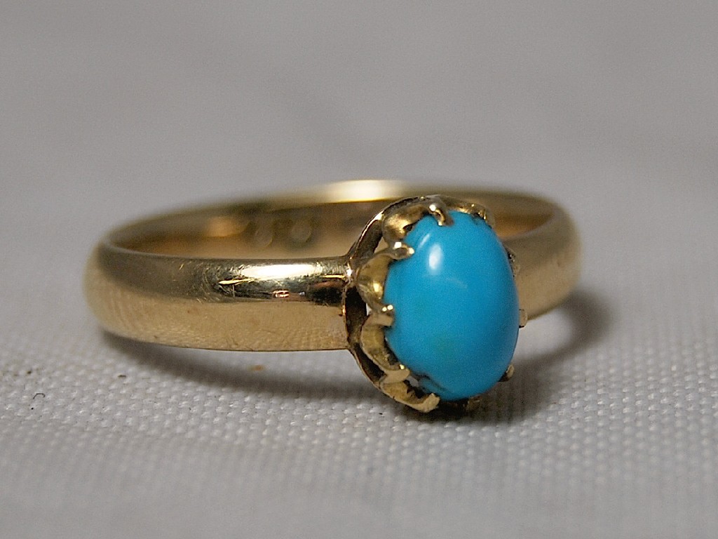 Appraisal: Single stone claw set turquoise ring ct yellow gold