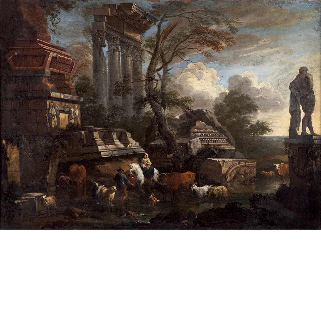 Appraisal: Attributed to Nicolaes Berchem A Herdsman and his Livestock Crossing