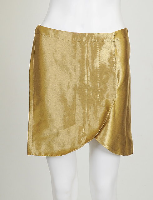 Appraisal: A Alexander McQueen gold mini skirt curved hem hidden button