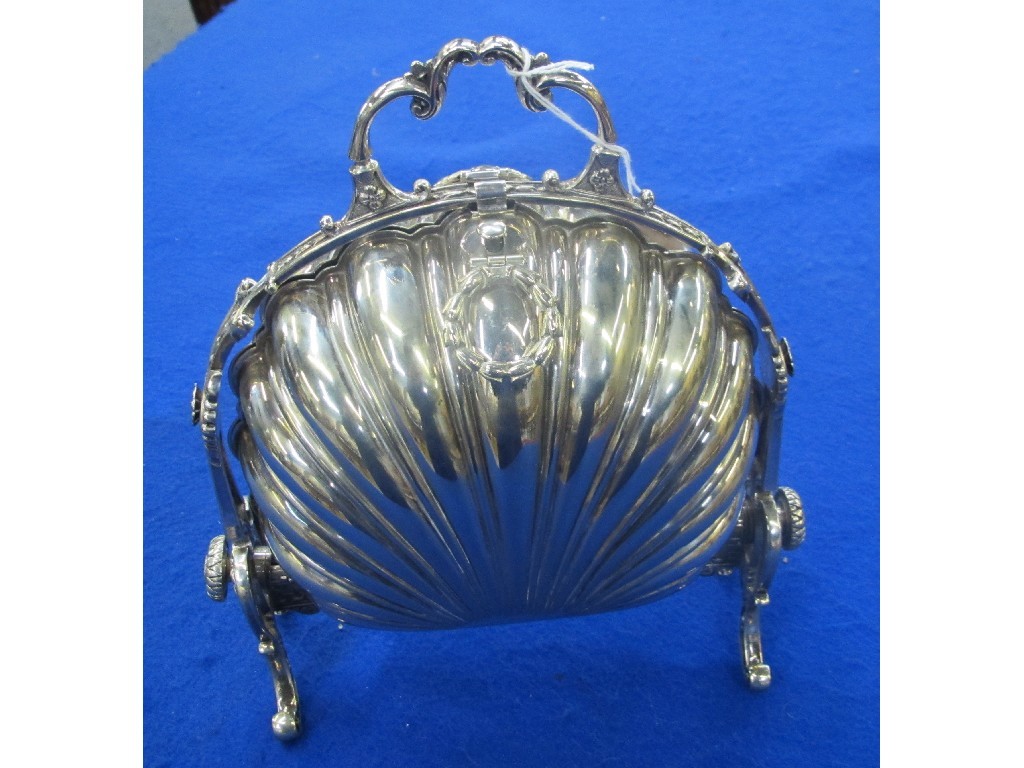 Appraisal: Silver plated shell shaped biscuit box