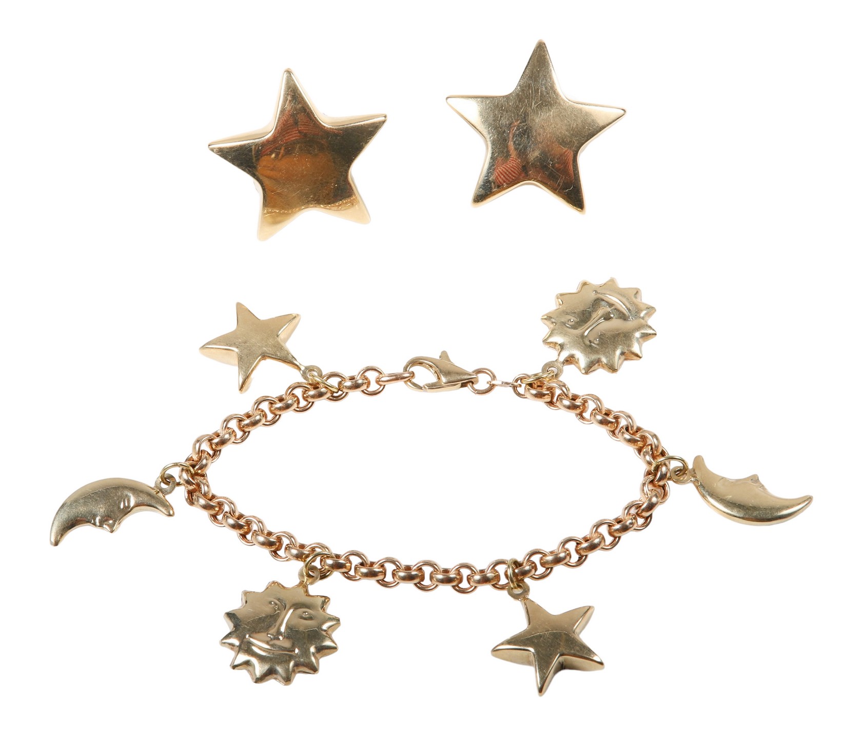 Appraisal: K Moon sun star bracelet and earrings Italian to include