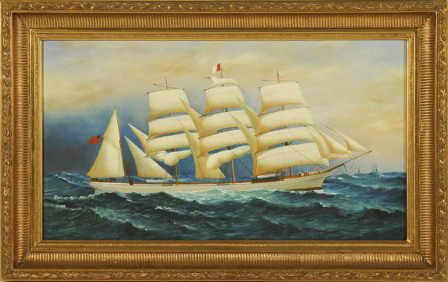 Appraisal: FRAMED PAINTING th CenturyAn English four-masted bark Unsigned Oil on