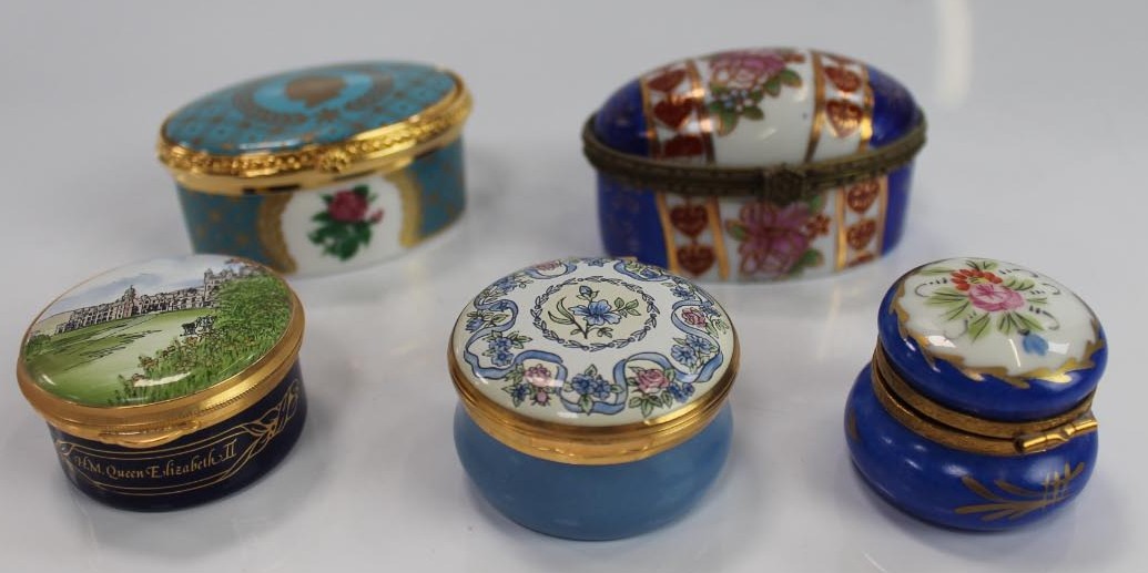 Appraisal: Five various porcelain and enamel trinket boxes by Royal Worcester