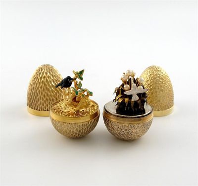 Appraisal: By Stuart Devlin a cased silver-gilt and silver novelty surprise