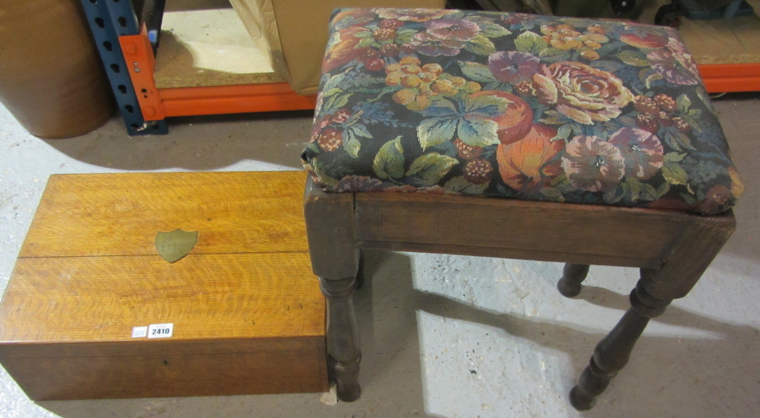 Appraisal: An oak canteen box by Mappin Bros and two stools