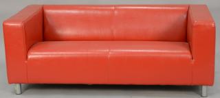 Appraisal: Modern red leather tuxedo sofa lg Modern red leather tuxedo