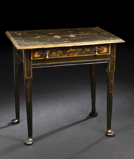 Appraisal: Queen Anne-Style Black-Lacquered Side Table early th century and later