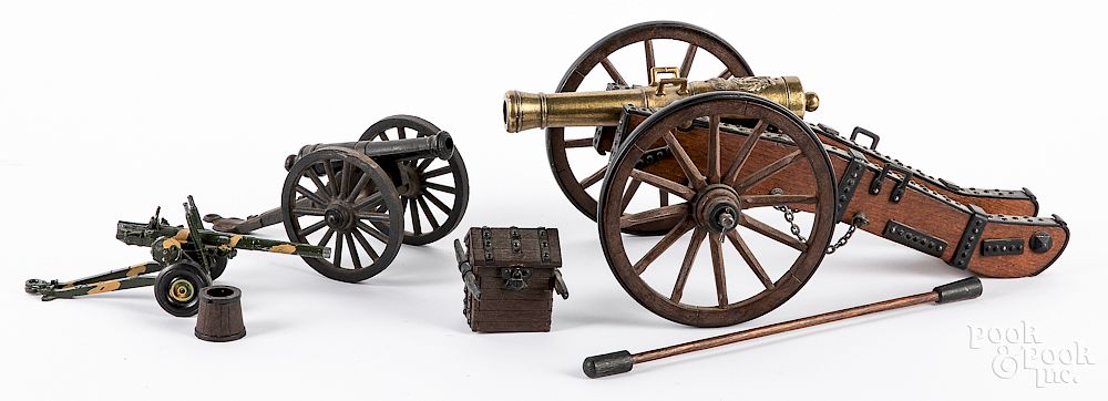 Appraisal: Three toy cannons Three toy cannons to include one with