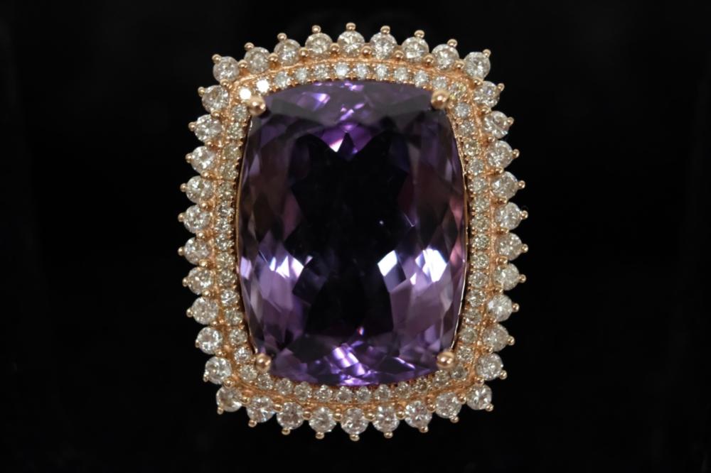 Appraisal: CT AMETHYST DIAMOND RING SZ Carat amethyst ring surrounded by