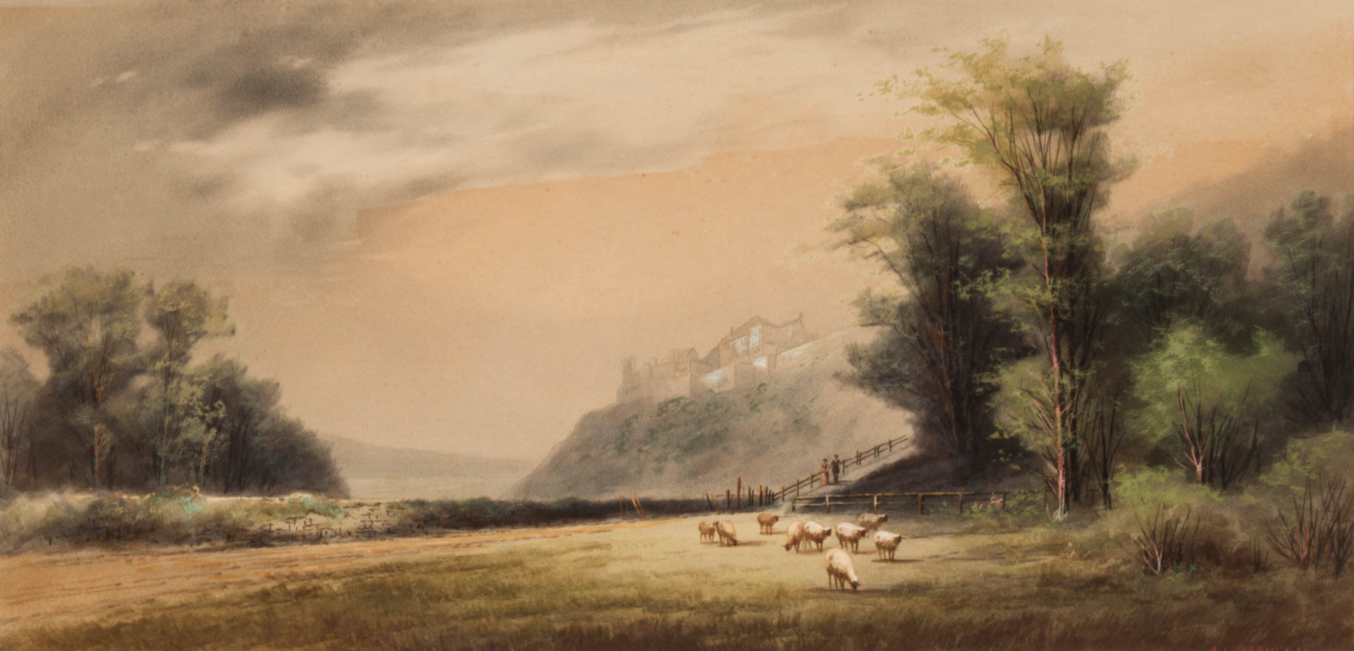 Appraisal: A L Barnes Landscape with Sheep watercolor British th century