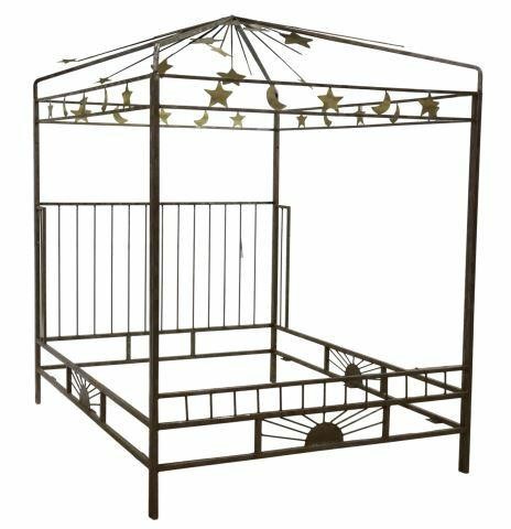 Appraisal: Hand-wrought steel four-poster canopy bed queen size signed Kreitz Jeff