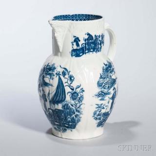 Appraisal: Molded and Transfer-decorated Blue and White Porcelain Cabbage Leaf Jug