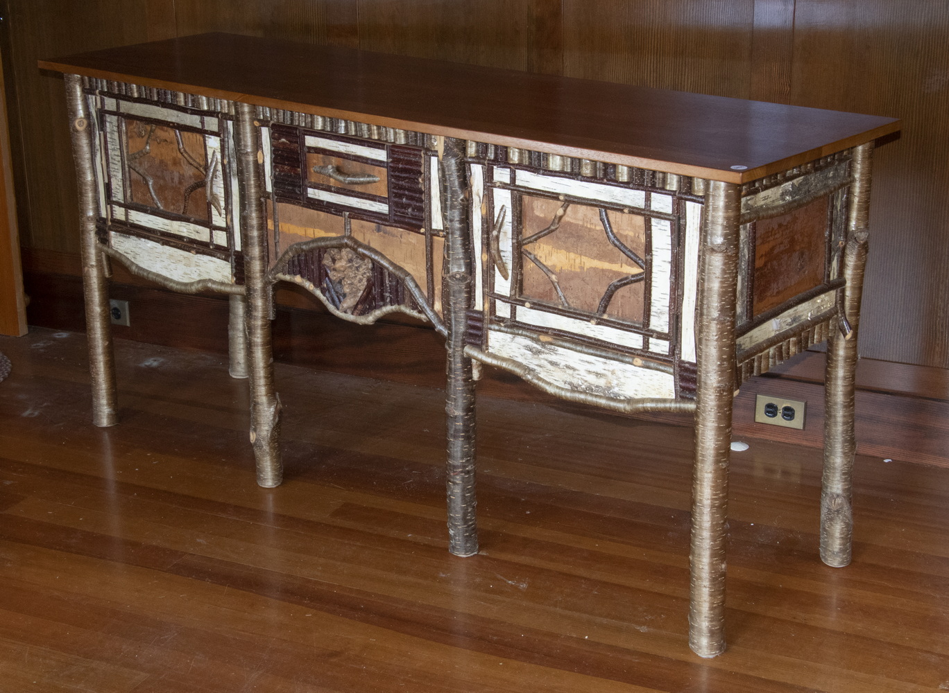 Appraisal: ADIRONDACK SIDEBOARD Custom Sideboard with central drawer flanked by two