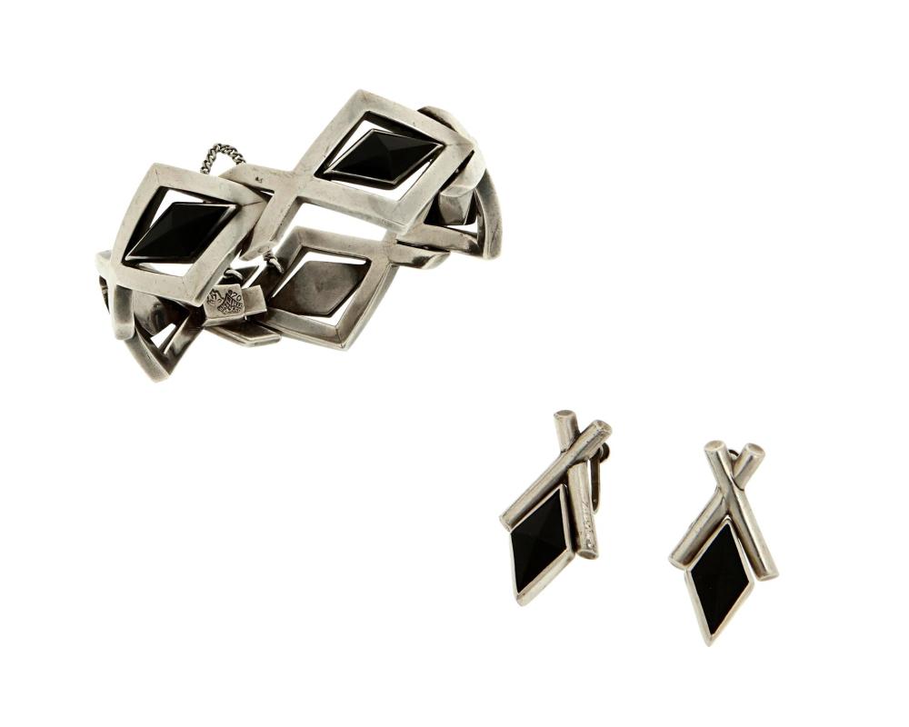 Appraisal: A trio of Antonio Pineda silver and onyx jewelry Antonio