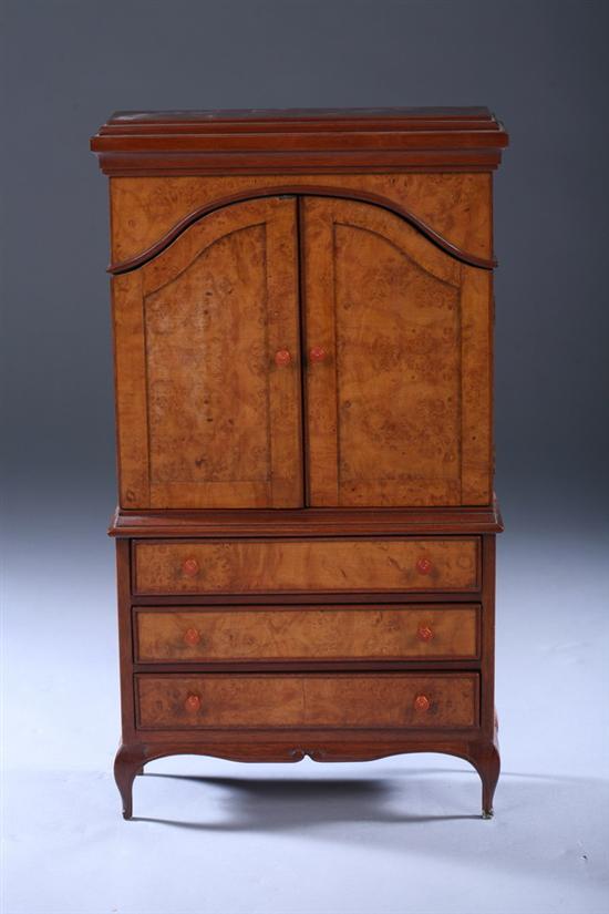 Appraisal: DIMINUTIVE BIRD'S-EYE MAPLE VENEERED TABLE-TOP LADY'S JEWELRY BOX CABINET th