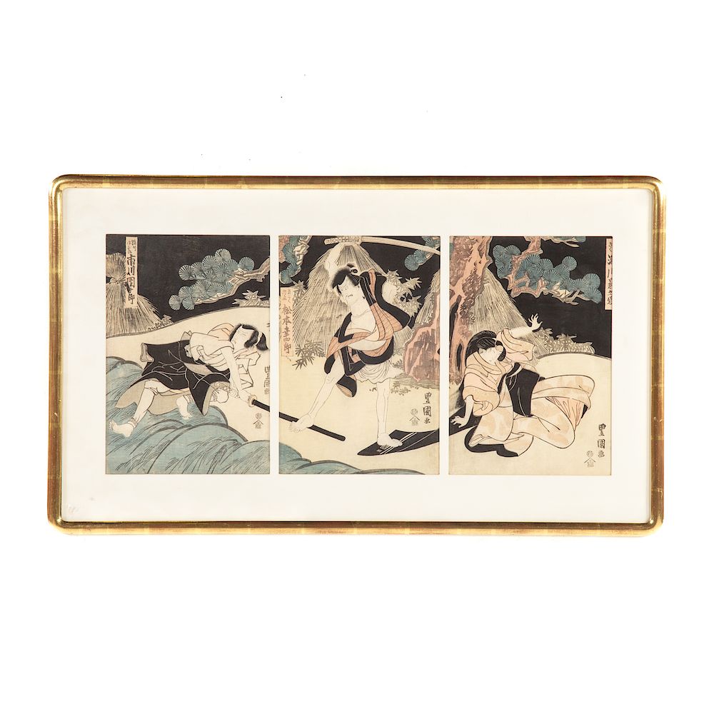 Appraisal: Japanese Color Woodblock Triptych late th century three prints depicting