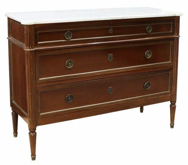 Appraisal: French Louis XVI style marble-top mahogany commode th c rounded