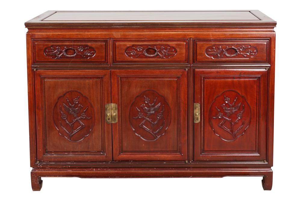 Appraisal: CHINESE CARVED WOOD CABINETsecond half th century with three drawers