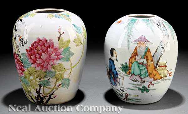 Appraisal: Two Chinese Famille Rose Porcelain Ovoid Jars late th early