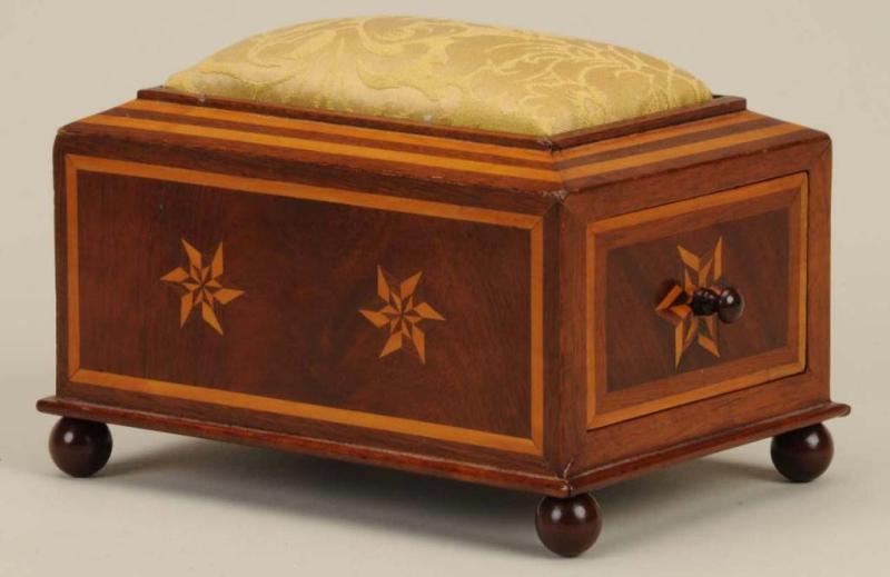 Appraisal: Mahogany Inlaid Sewing Box Description Circa With pincushion insert over