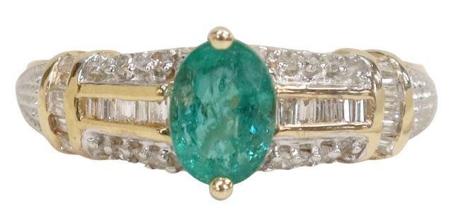 Appraisal: Estate kt yellow gold diamond and emerald fashion ring center