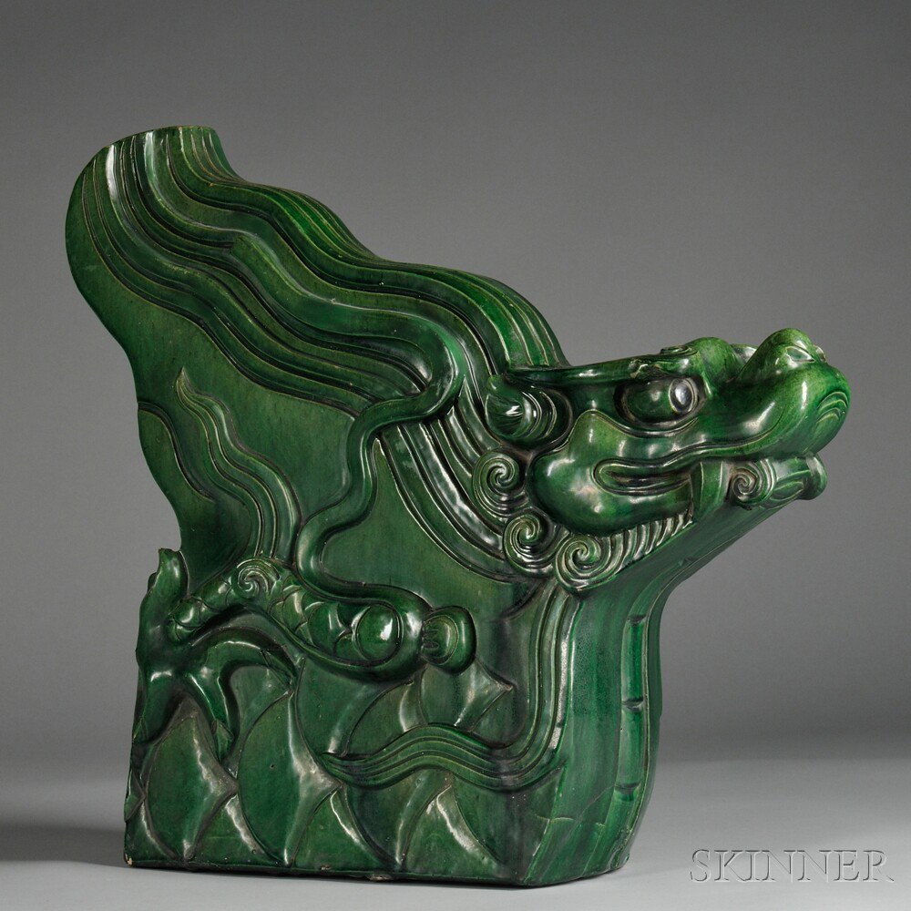 Appraisal: Roof Tile China dragon form decorated with green glaze overall