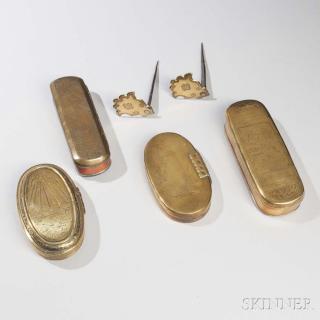 Appraisal: Four Brass Tobacco Boxes and a Pair of Brass and