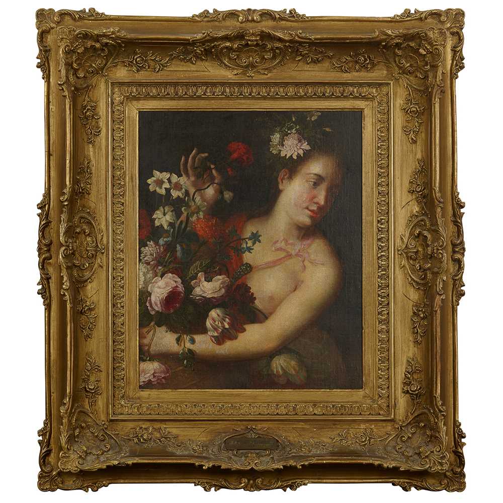 Appraisal: MANNER OF JEAN-BAPTISTE VAN LOO FLORA Oil on canvas cm