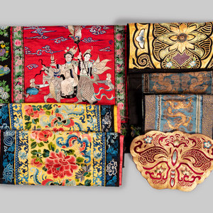 Appraisal: Seven Chinese Embroidered Silk Panels LATE TH- TH CENTURY comprising