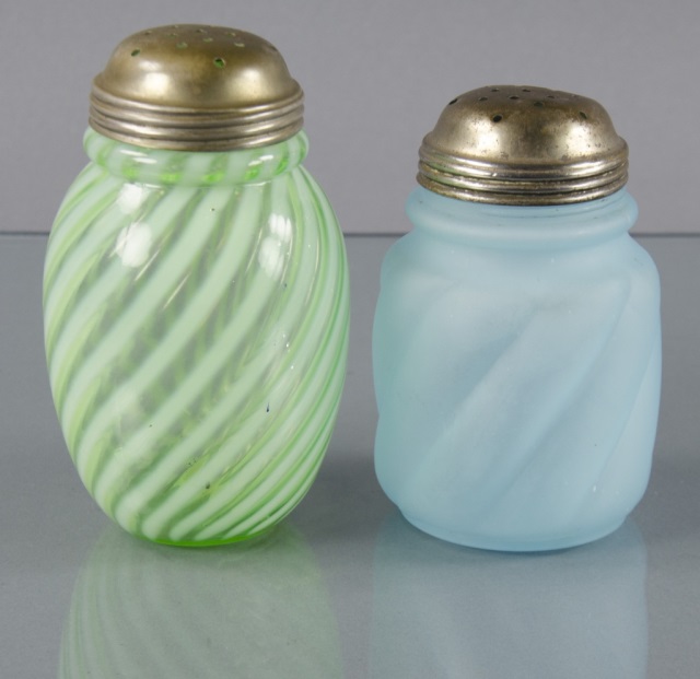 Appraisal: Two Sugar Shakers with Swirled DesignsOne with reverse opalescent swirls