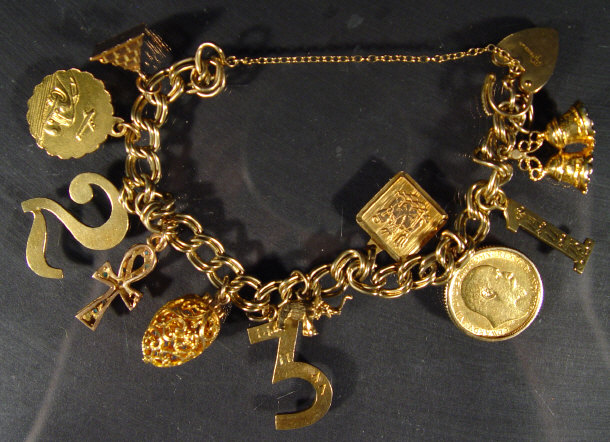 Appraisal: ct gold charm bracelet with ten charms to include a