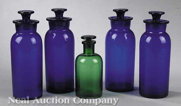 Appraisal: A Group of Five Antique Blown Glass Apothecary Jars four