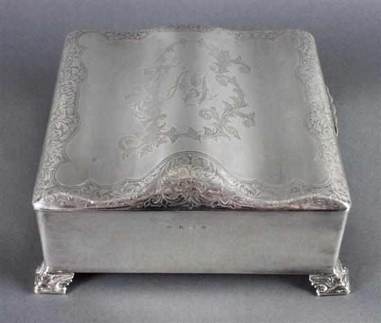 Appraisal: English engraved sterling silver jewelry casket maker ''R C ''