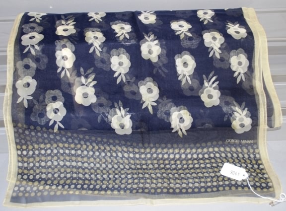 Appraisal: Giorgio Armani cream blue green flower design silk scarf with