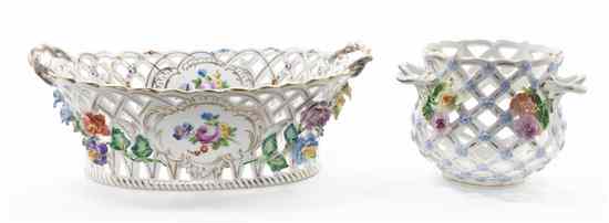 Appraisal: Two Dresden Porcelain Baskets one of elongated oval form the