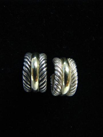 Appraisal: David Yurman Thoroughbred Hoop Earrings sterling silver and K yellow