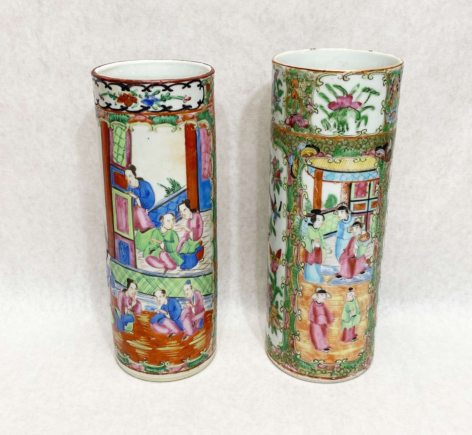 Appraisal: Chinese Export Rose Medallion Cylinder Vases thc approx tall Condition